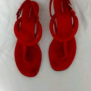 Prada leather low wedge sandals